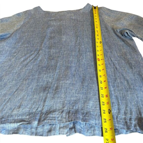 LL Bean Linen Blue Buttons Back 3 Quarter Sleeve Top Lagenlook Womens Size XL - Picture 8 of 8